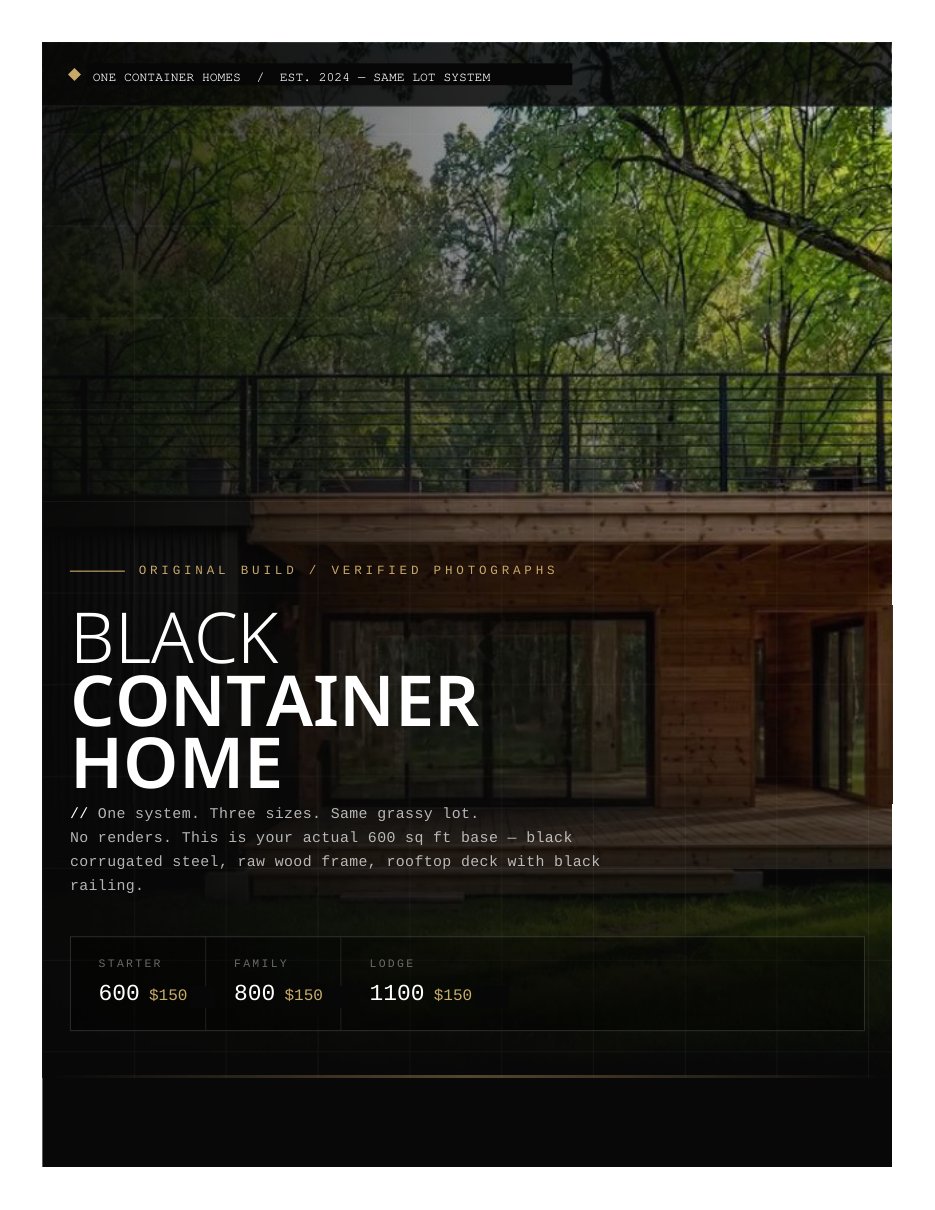 Black Container Home packet — page 1 of 19